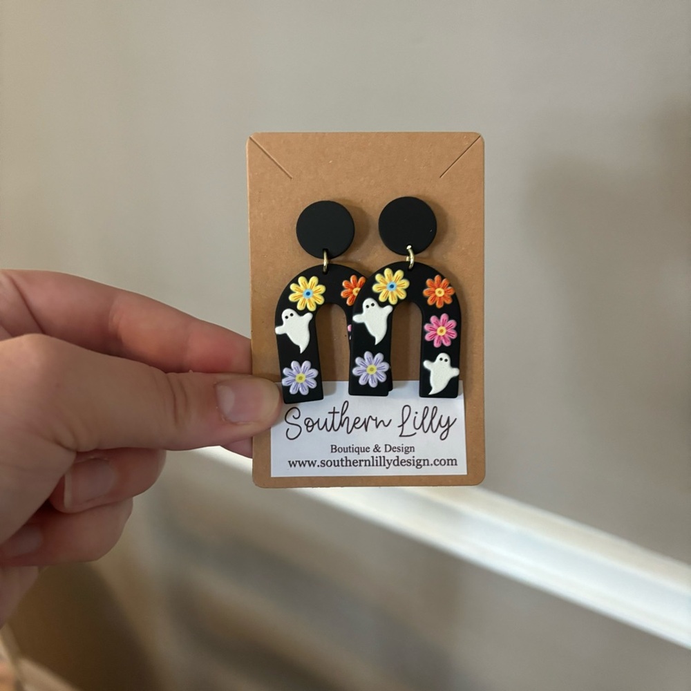 Rainbow Shape Ghost Halloween Earrings